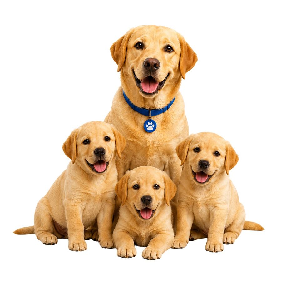 Doggo met drie puppy's