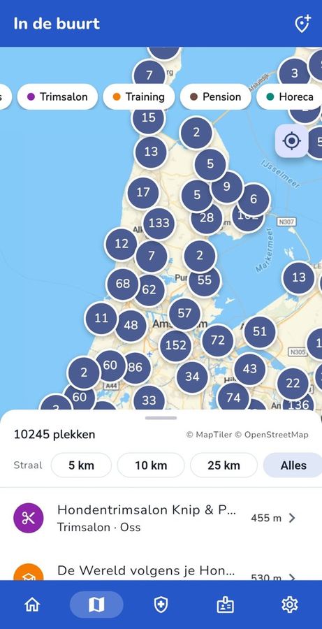 De kaart met plekken in de buurt